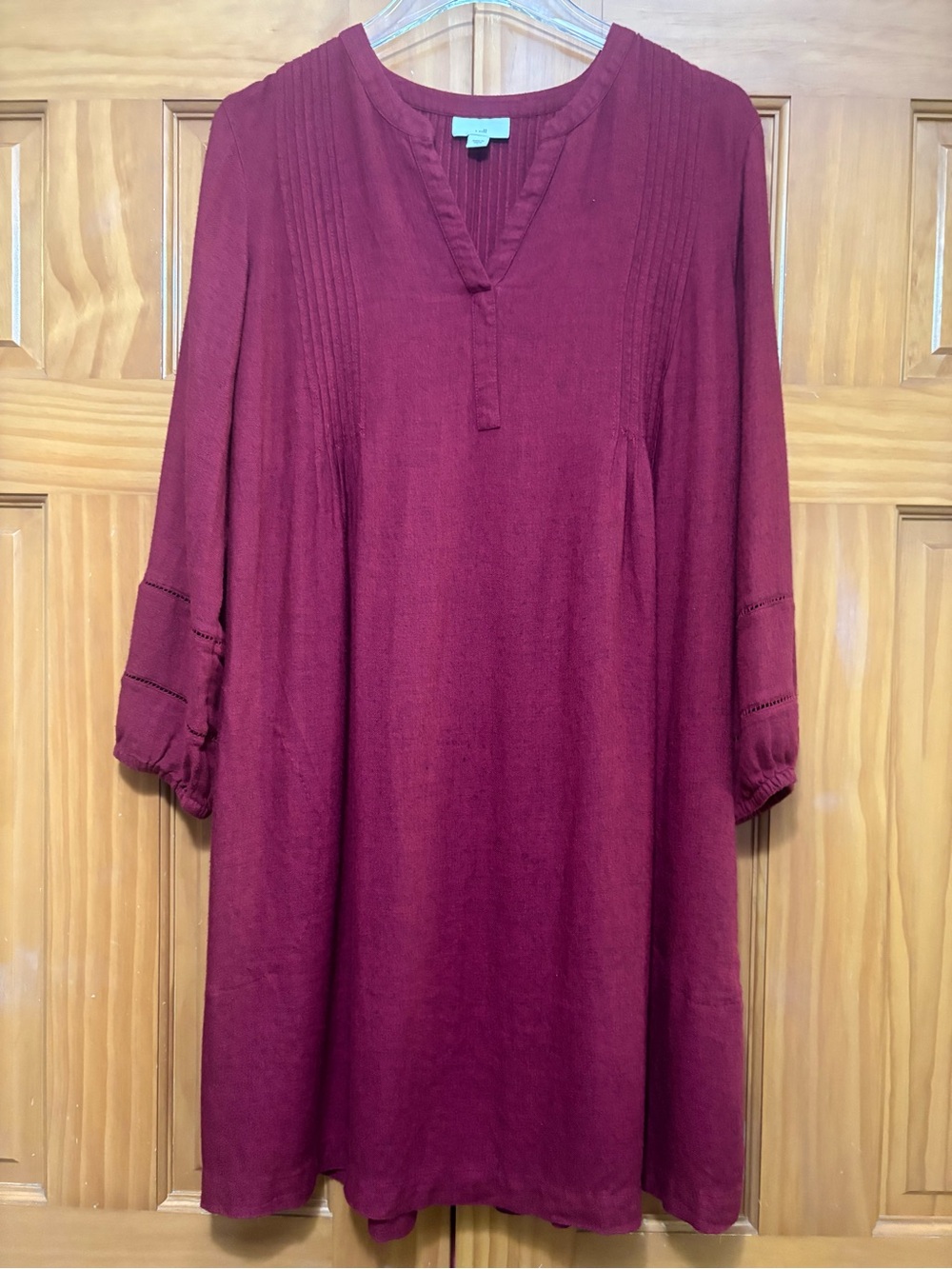 L.L. Bean Wine-Red Pintuck Dress Size Small EUC